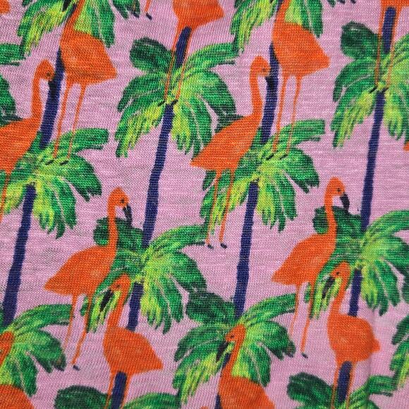 Bouffants & Broken Hearts Womens Small Linen Tank Top Pink Flamingo Palm Trees - Picture 3 of 10